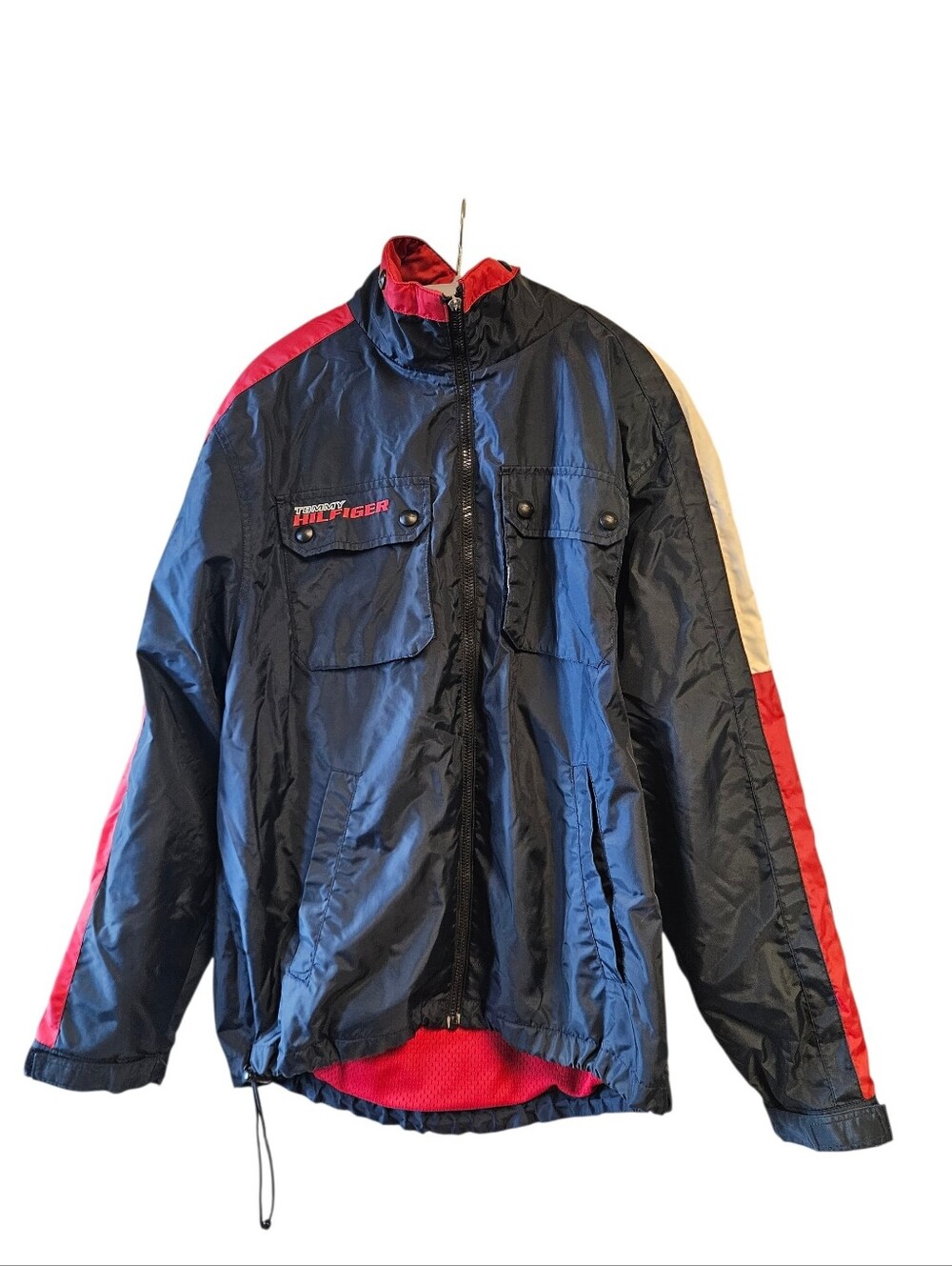 Vintage 90s Tommy Hilfiger Jeans Spellout Jacket Medium Damaged Zip Windbreaker
